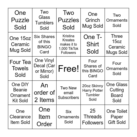 Christmas Giveaway BINGO Card