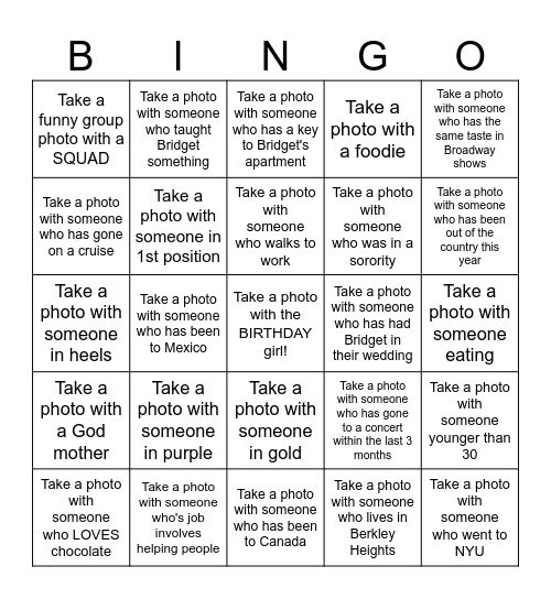 Bridget's Photo Bingo Card