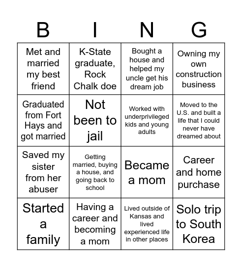 Achievement Bingo Card
