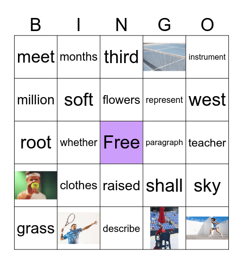Tennis Bingo- Purple Bingo Card