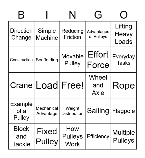 The Pulley - Simple Machine Bingo Card