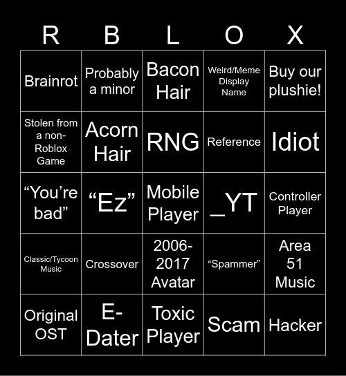 RoBLOX bingo Card