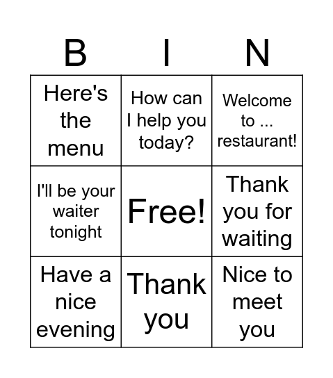 Polite Bingo Card