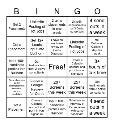 Recruiter Bingo Card