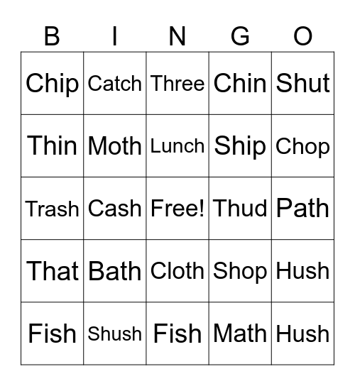 Digraph Bingo! Bingo Card