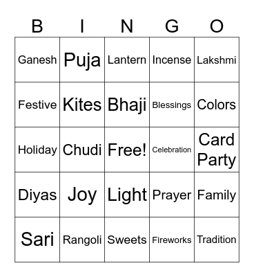 Diwali Bingo Card