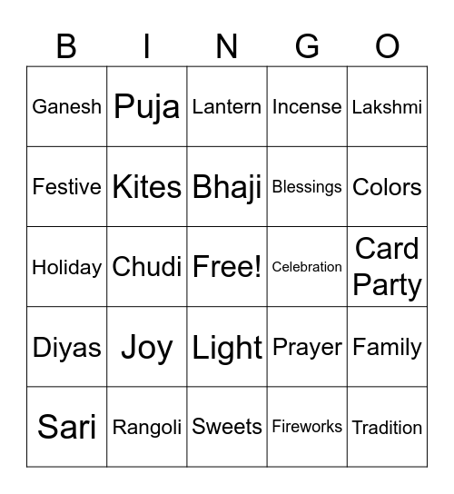 Diwali Bingo Card