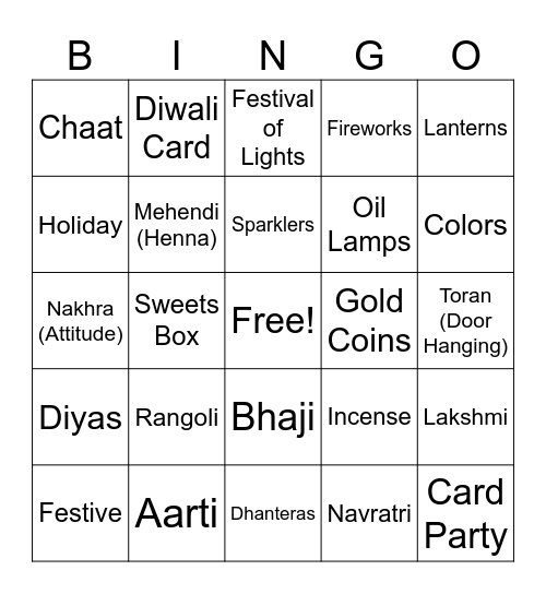 Diwali Bingo Card