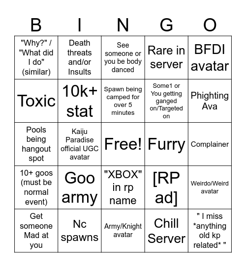 Kaiju Paradise Bingo Card