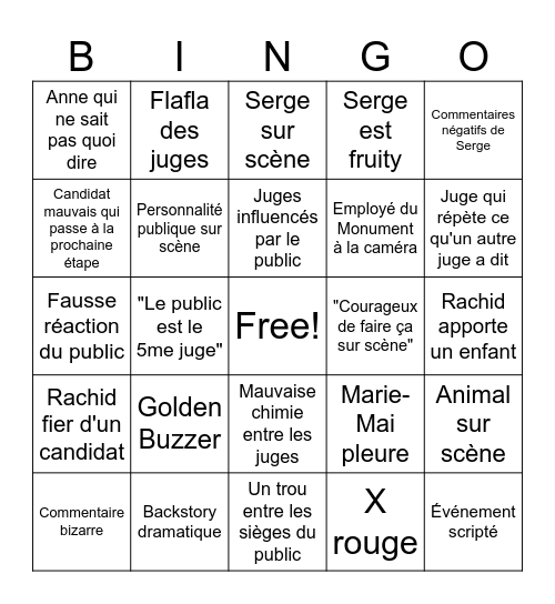 BINGO QUEL TALENT! Bingo Card