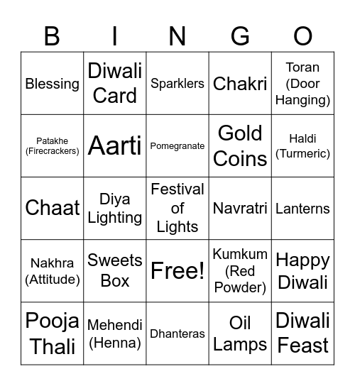 Diwali Bingo Card