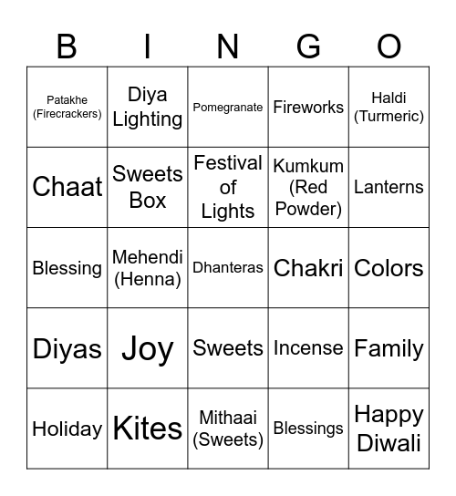 Diwali Bingo Card