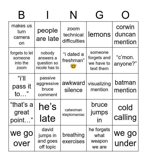 Matt Mitchell Bingo Card