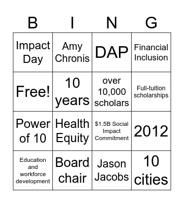 Posse Foundation Bingo Card Bingo Card