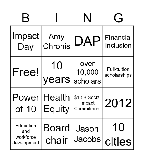 Posse Foundation Bingo Card Bingo Card