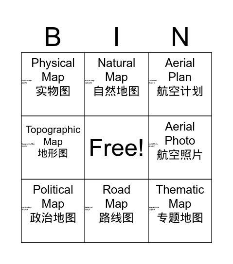 Types of Maps Bingo Card