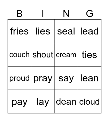 PHONICS Bingo Card