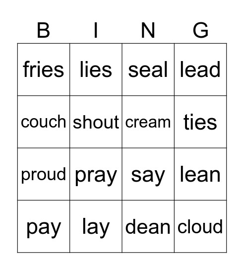 PHONICS Bingo Card