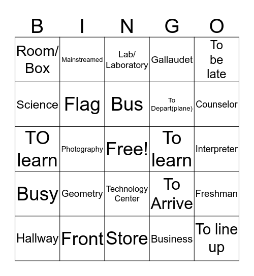 Unit 5 Vocabulary Bingo Card