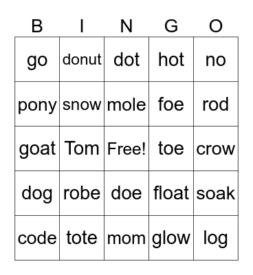 Phonics Bingo Card