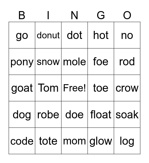 Phonics Bingo Card