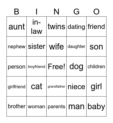 Family Bingo Card