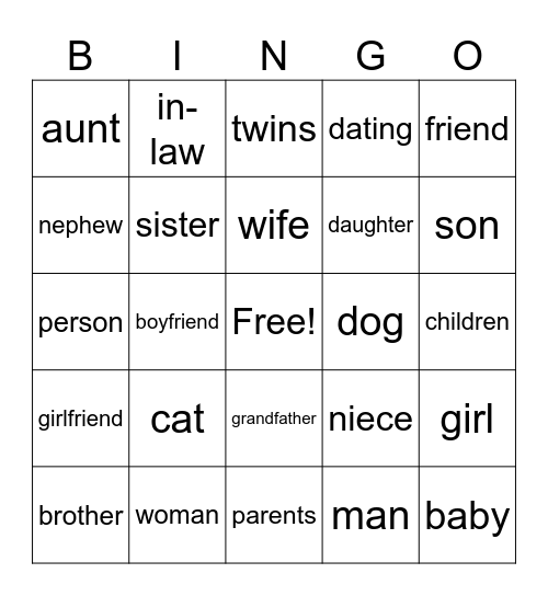 Family Bingo Card