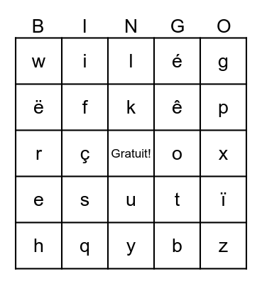 BINGO de l'alphabet Bingo Card