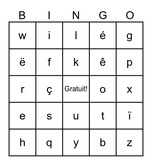 BINGO de l'alphabet Bingo Card