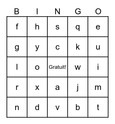 BINGO de l'alphabet Bingo Card