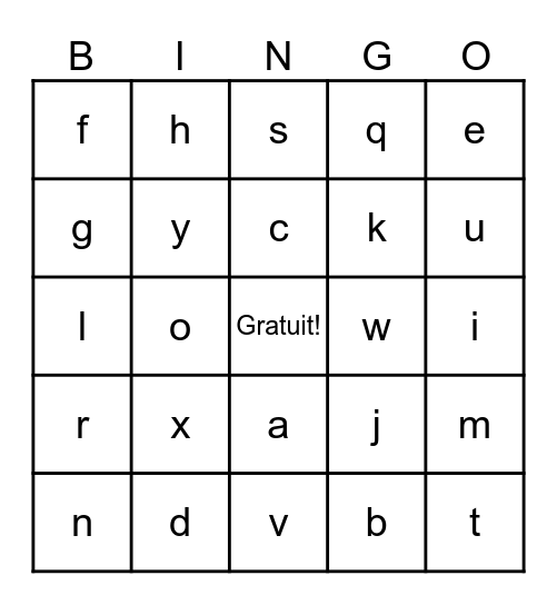 BINGO de l'alphabet Bingo Card