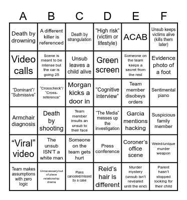 Criminal Minds Bingo Card