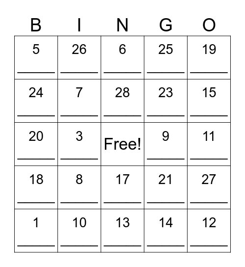 Periodic Table - Atomic Number - Symbols Bingo Card