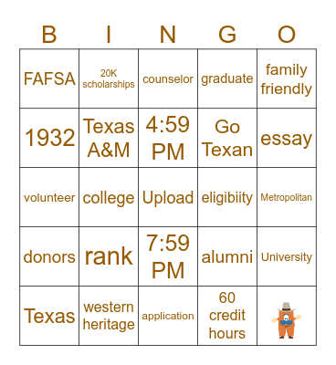 HLSR Scholarship Bingo Card