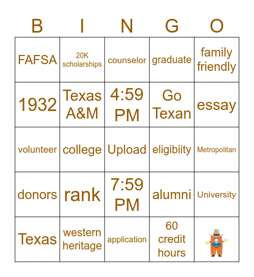 HLSR Scholarship Bingo Card