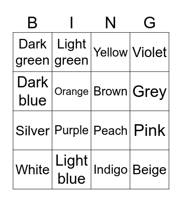 Colours! Bingo Card