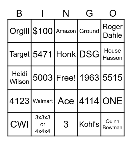 LTL Bingo Card