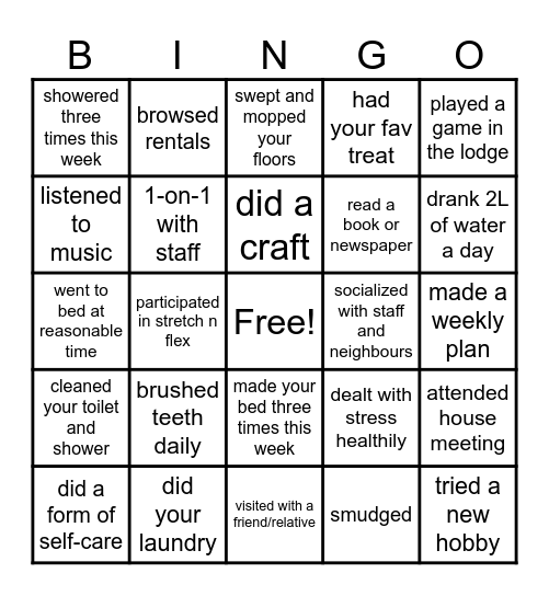 Independent Living Skills! Bingo Card