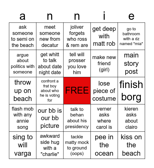 FRAT BEACH BINGO 24 Bingo Card