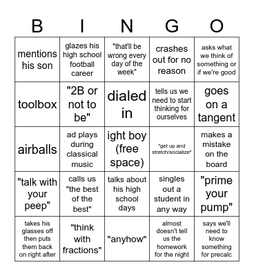 Mr. Platz Bingo Card