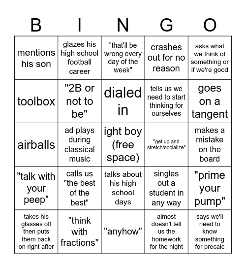 Mr. Platz Bingo Card