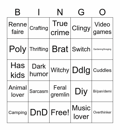 Poly bingo Card