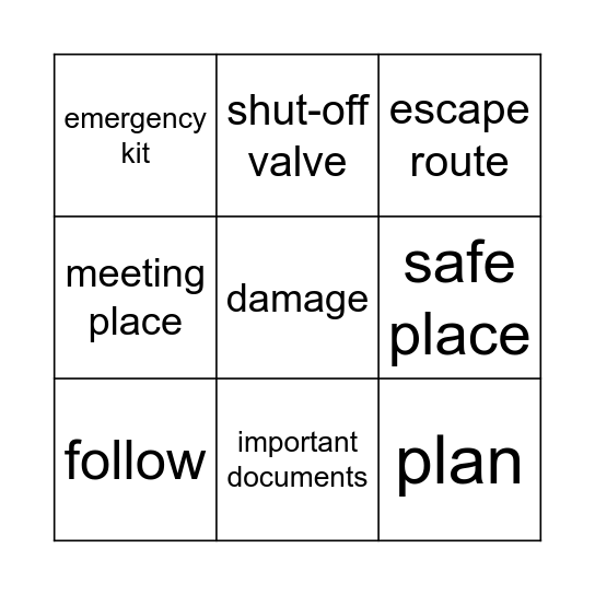 N2N Level 2 Lesson 7 Bingo Card