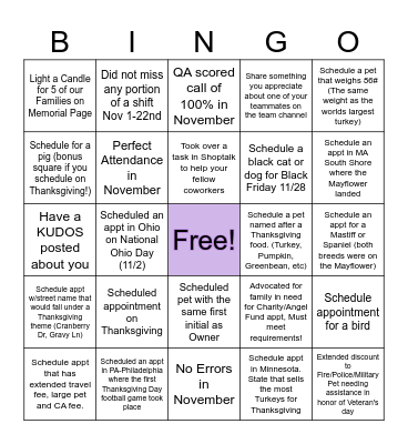 NOVEMBER-Team Cerberus Bingo Card