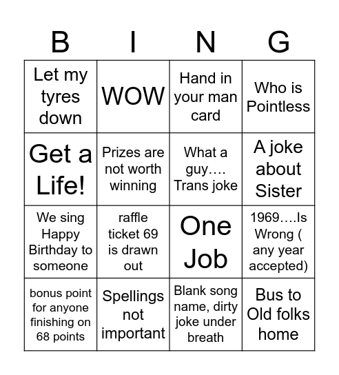 LEIGHTONS JOKES BINGO Card