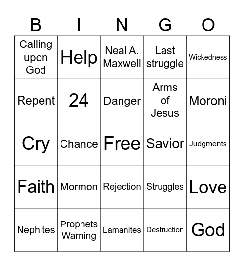 The Fall of the Nephites Bingo Card