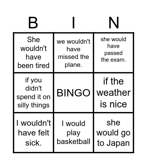 Third conditional Bingo Card