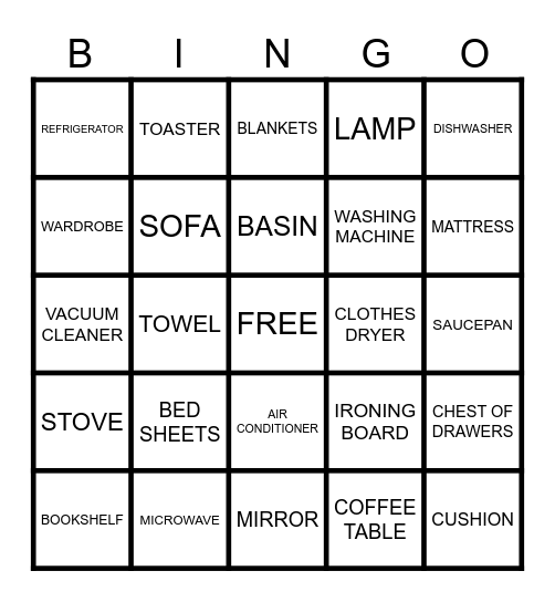 HOUSEHOLD ITEMS Bingo Card