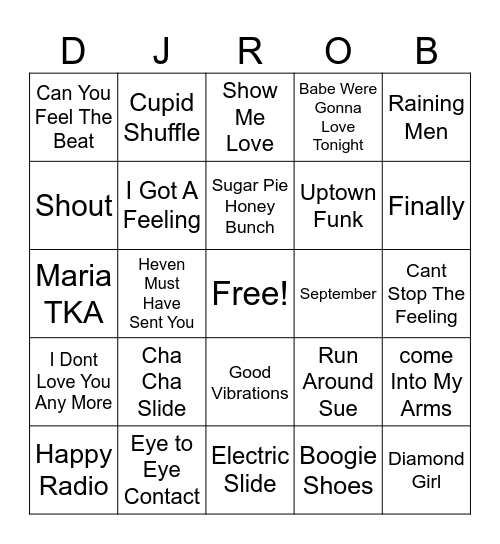 Lets Dance Bingo Card