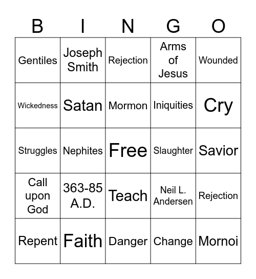The Fall of the Nephites Bingo Card